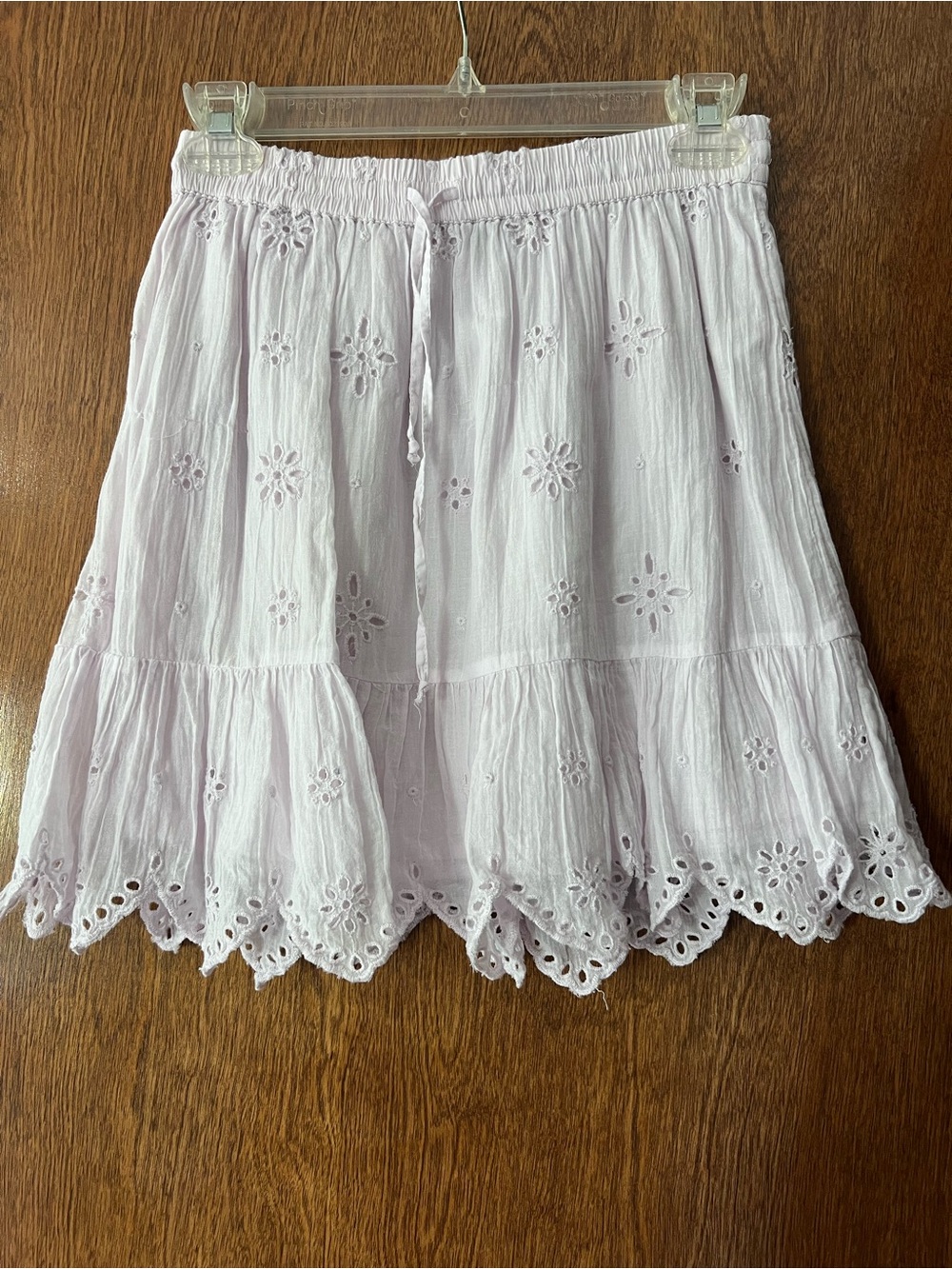 Light purple Eyelet Tiered Cotton Skirt